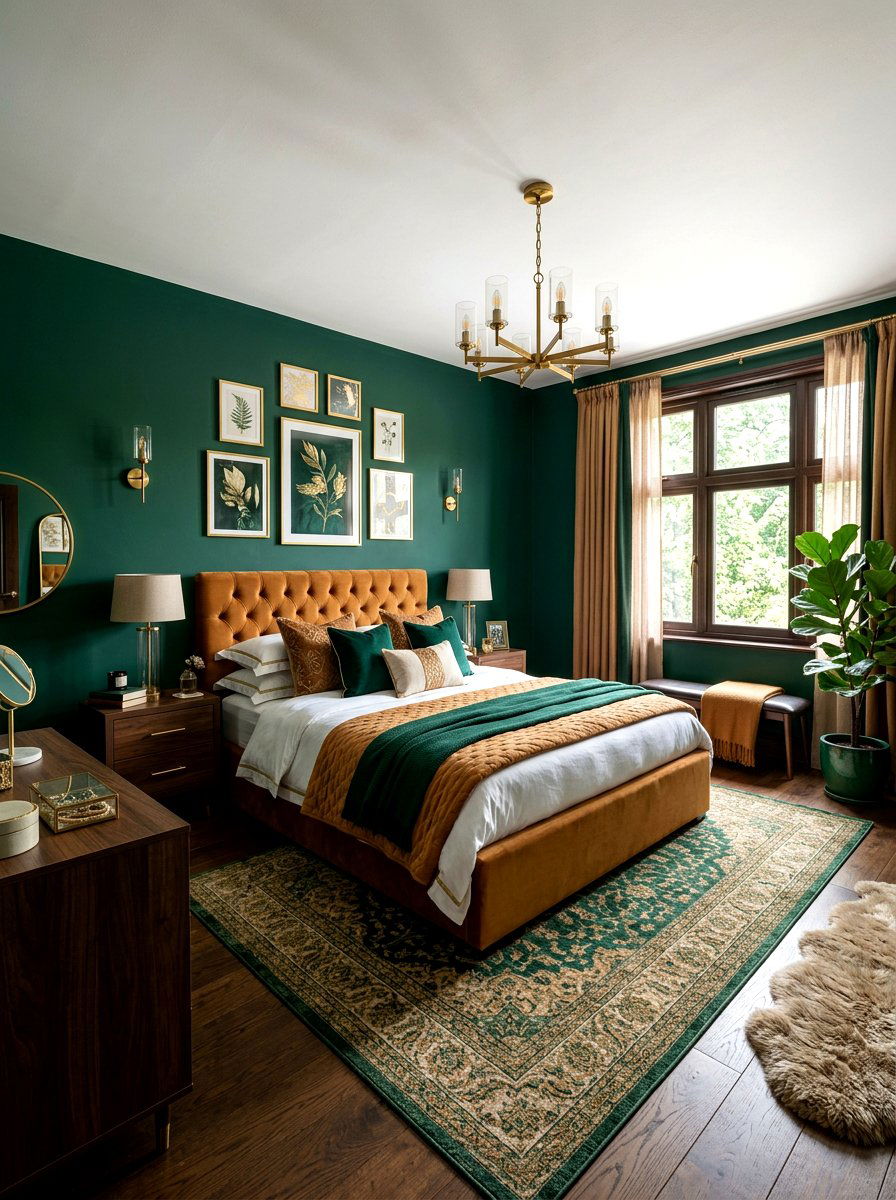 Caramel and emerald green bedroom - 30 warm caramel bedroom ideas