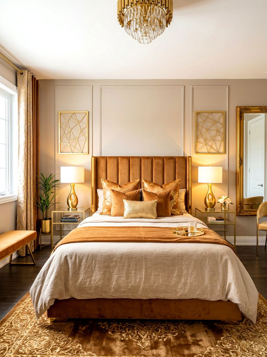 Caramel and gold accent bedroom - 30 warm caramel bedroom ideas