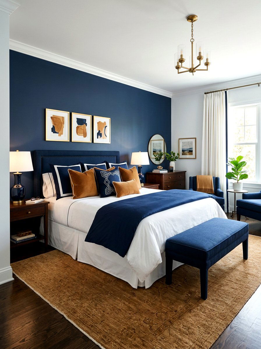 Caramel and navy blue bedroom - 30 warm caramel bedroom ideas