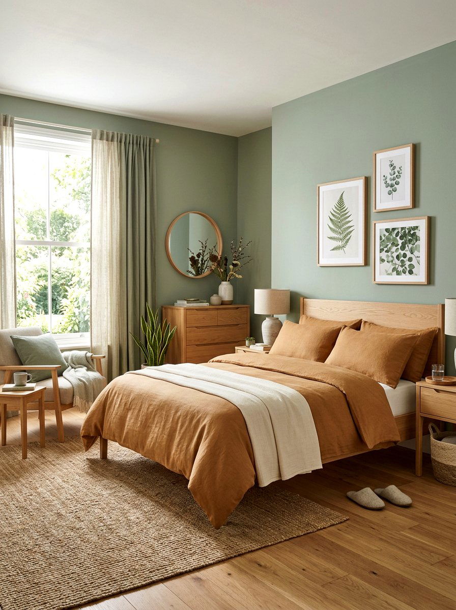 Caramel and sage green bedroom - 30 warm caramel bedroom ideas
