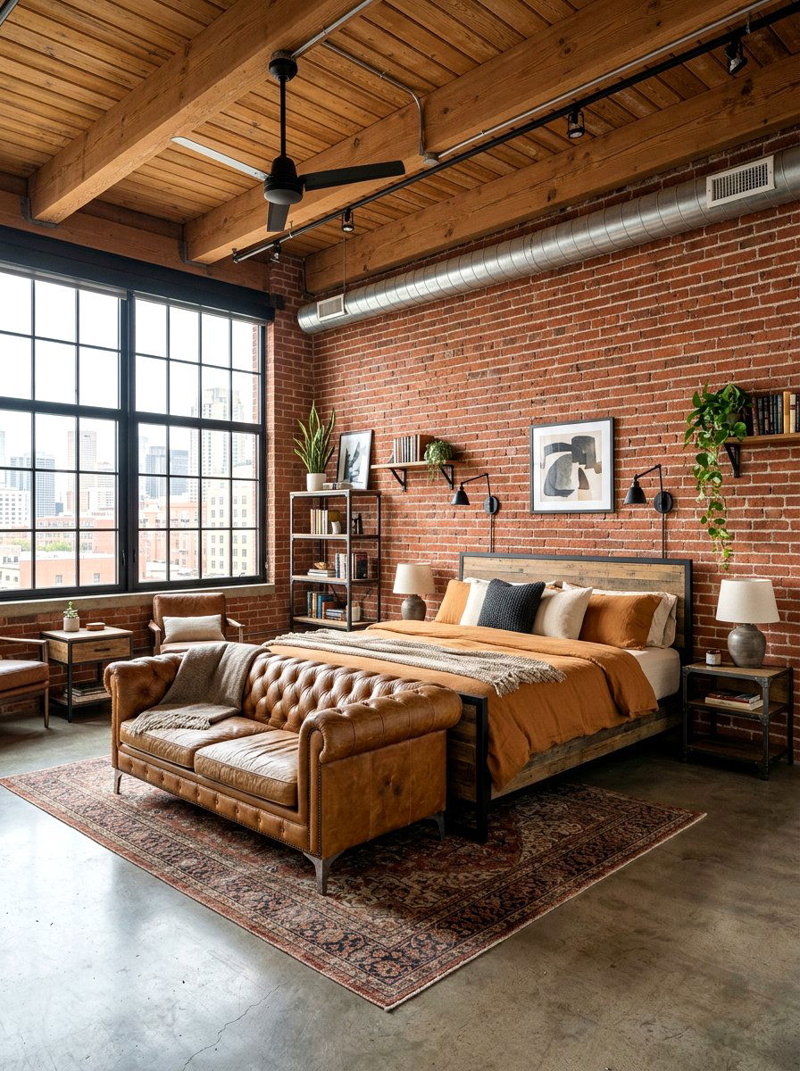 Caramel industrial style bedroom - 30 warm caramel bedroom ideas