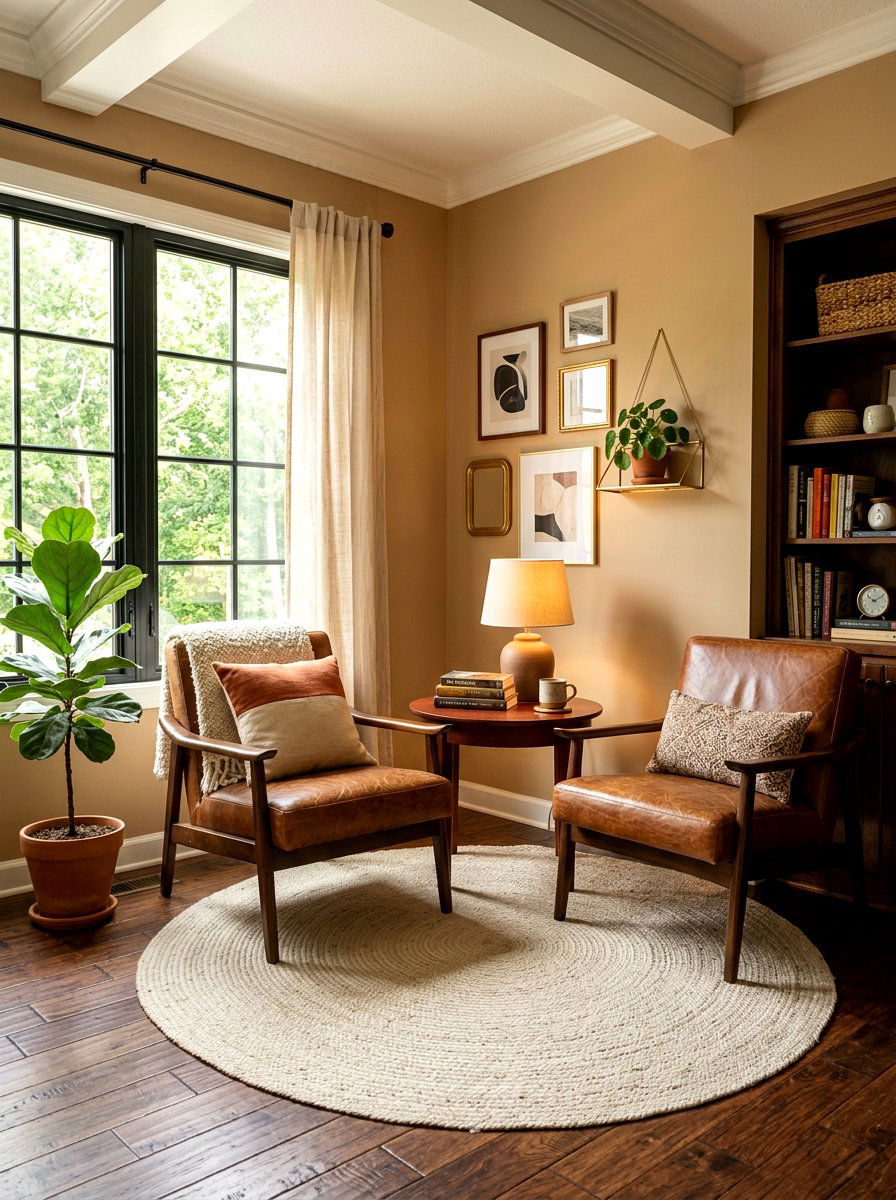 Caramel leather chairs - 30 tonal brown living room ideas
