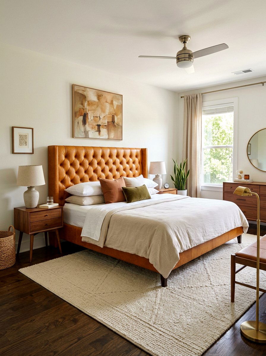 Caramel leather headboard bedroom - 30 warm caramel bedroom ideas