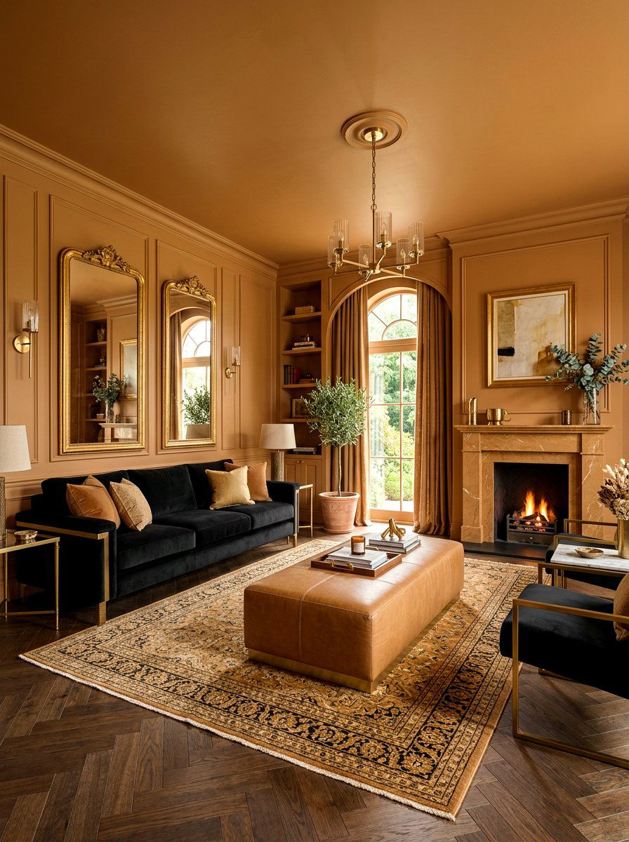Caramel living room - 30 color drench living room ideas