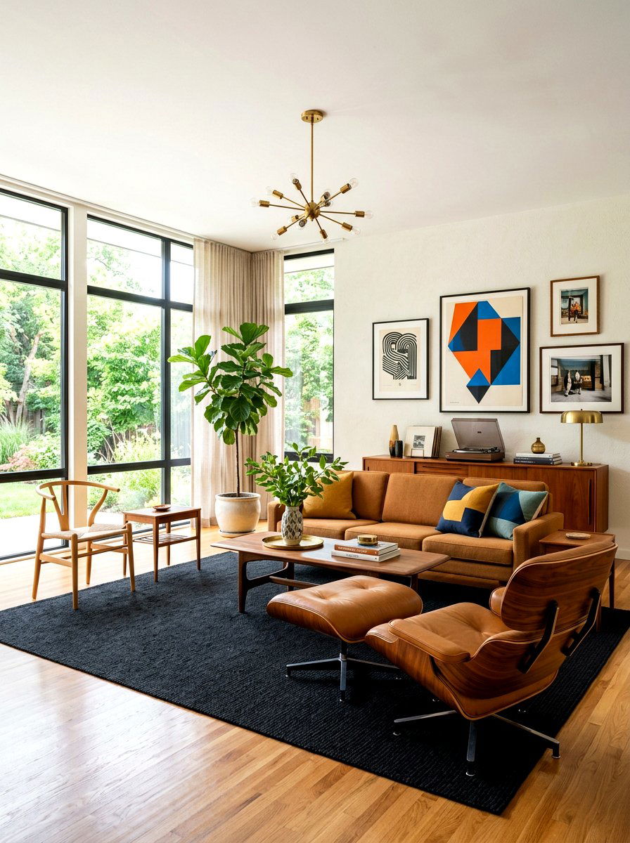 Caramel mid century furniture black rug - 30 caramel and black living room ideas