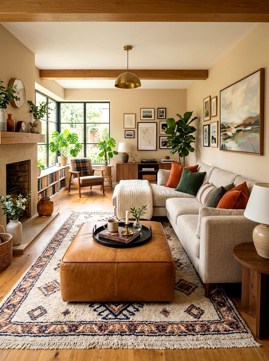 Caramel ottoman black tray - 30 caramel and black living room ideas