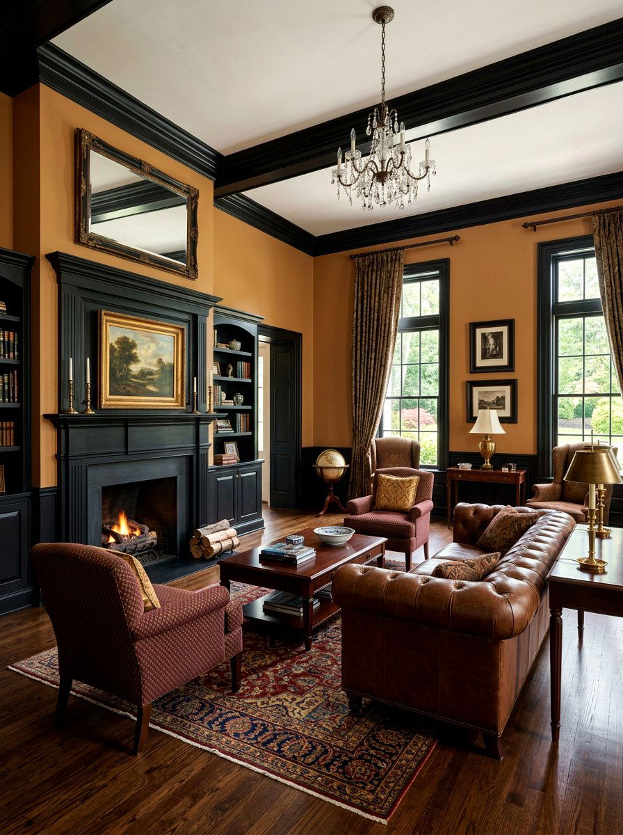 Caramel paint color black trim - 30 caramel and black living room ideas