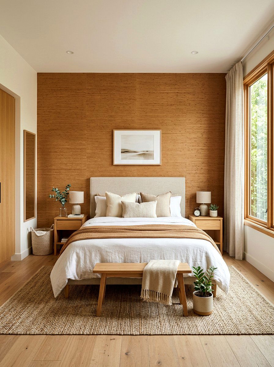 Caramel textured wallpaper bedroom - 30 warm caramel bedroom ideas