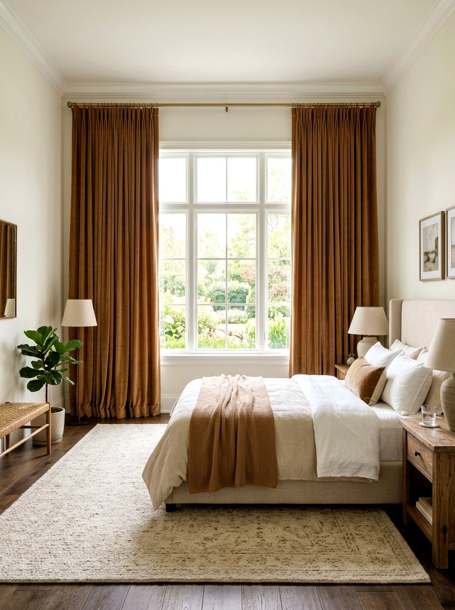 Caramel velvet curtains bedroom - 30 warm caramel bedroom ideas