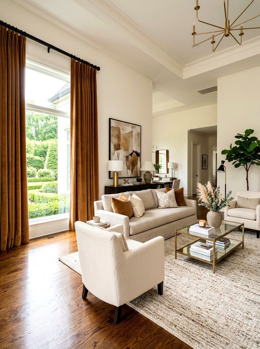Caramel velvet curtains black rod - 30 caramel and black living room ideas