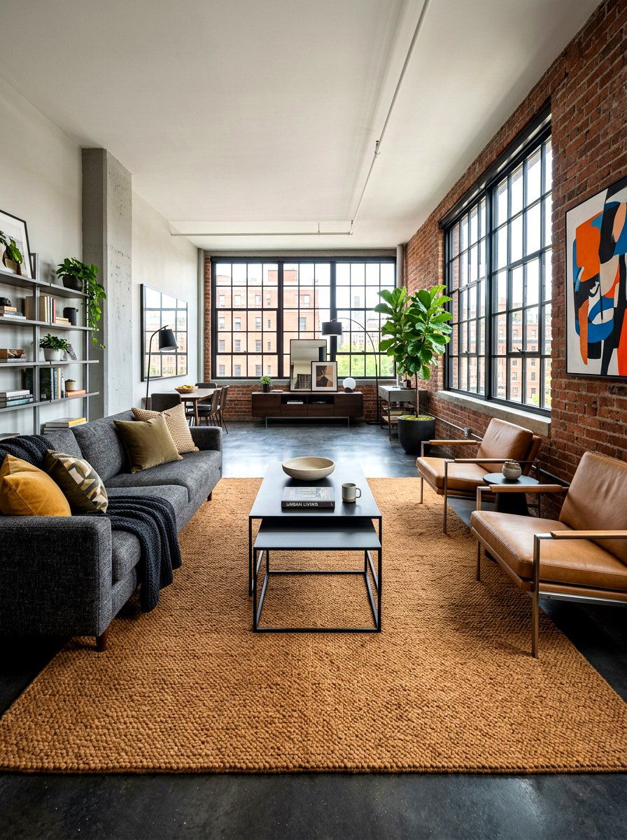 Caramel wool rug black metal furniture - 30 caramel and black living room ideas