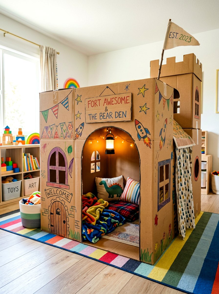 Cardboard Box Fort - 30 kids reading den ideas