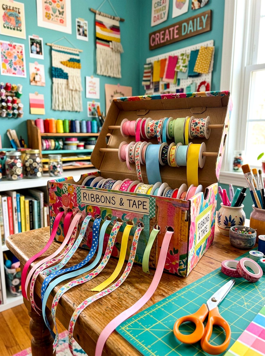 Cardboard Ribbon Organizer - 30 ribbon storage ideas