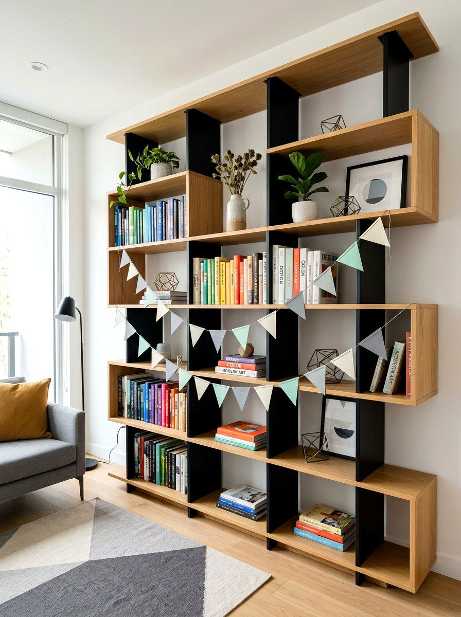 Cardstock Triangle Bookshelf Garland - 30 bookshelf garland ideas