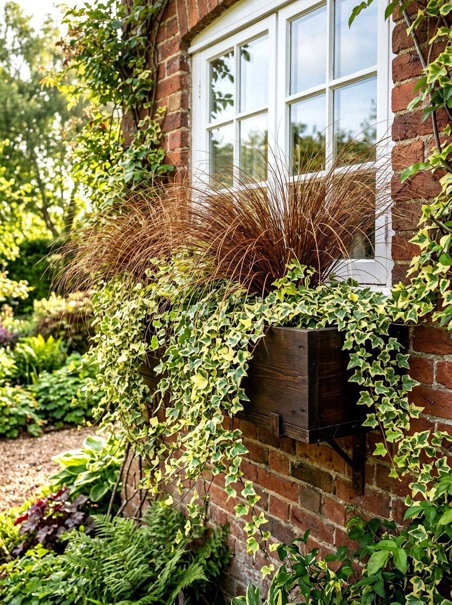 Carex grass and ivy window box - 30 autumn planter ideas