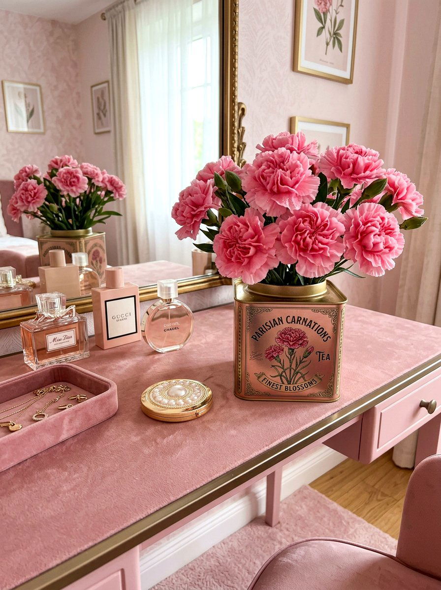Carnations in tea tin - 30 market bouquet decor ideas