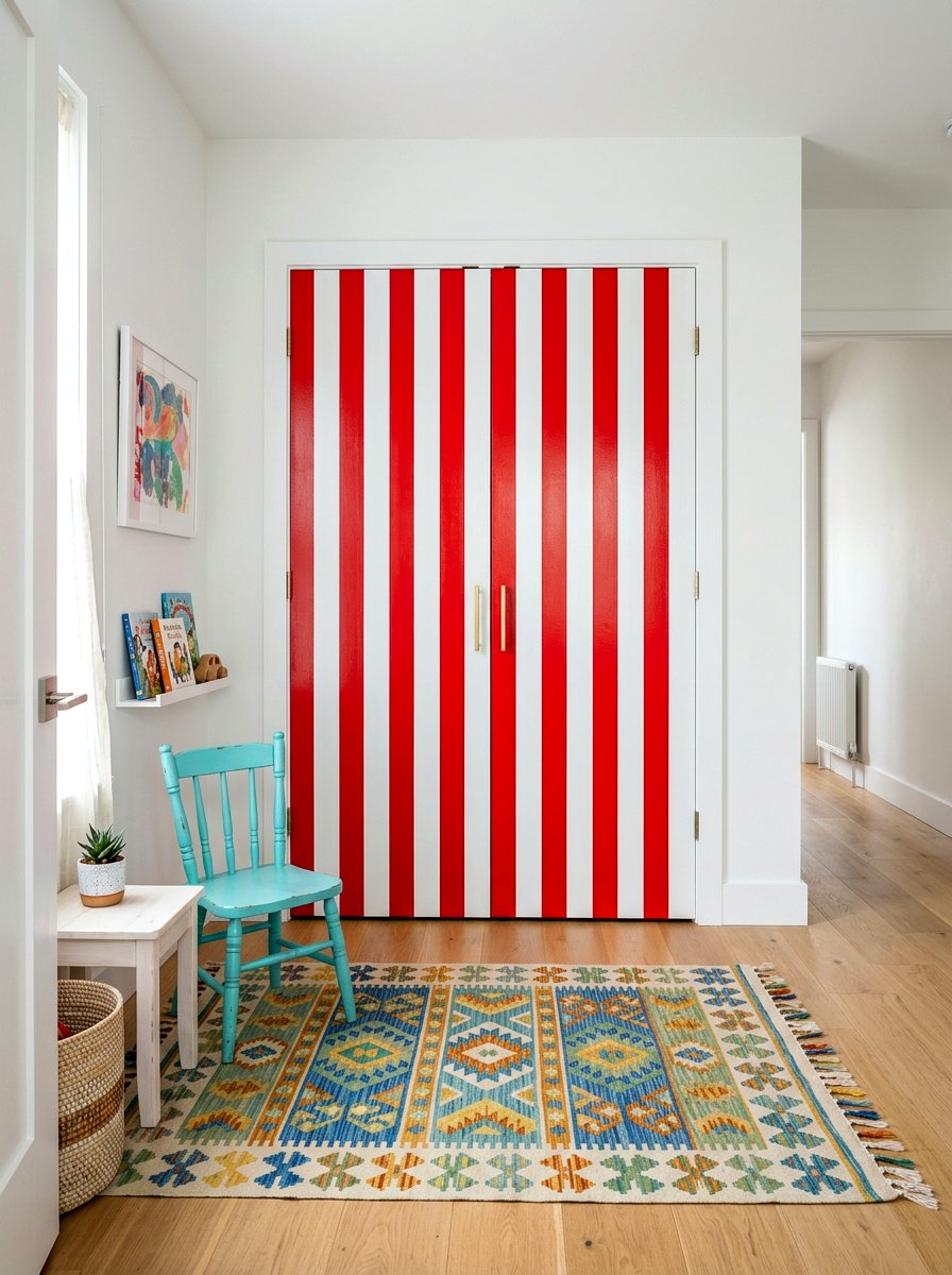 Carnival stripe closet doors - 30 circus stripe kids room ideas