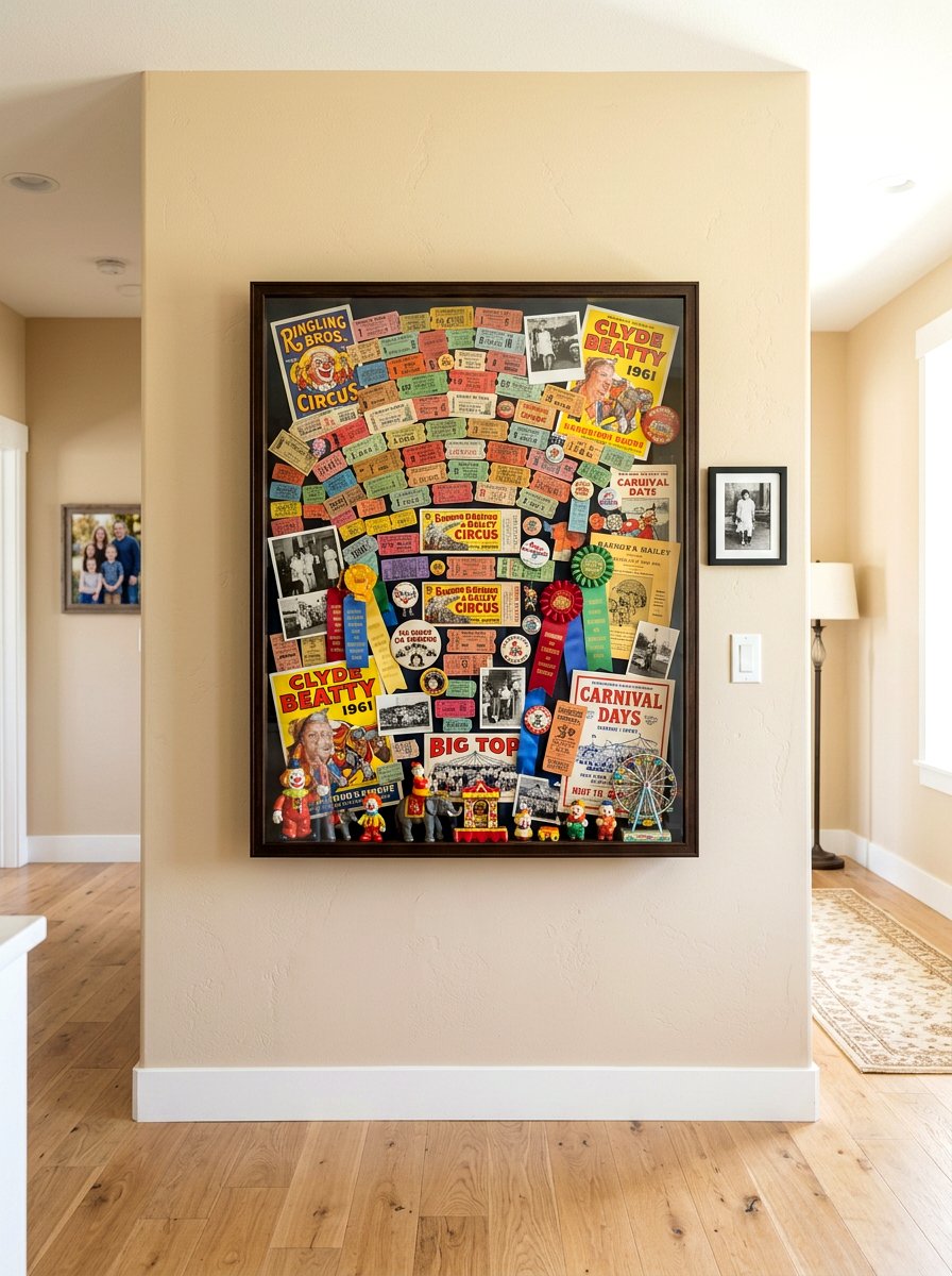 Carnival ticket shadow box - 30 circuscore home decor ideas