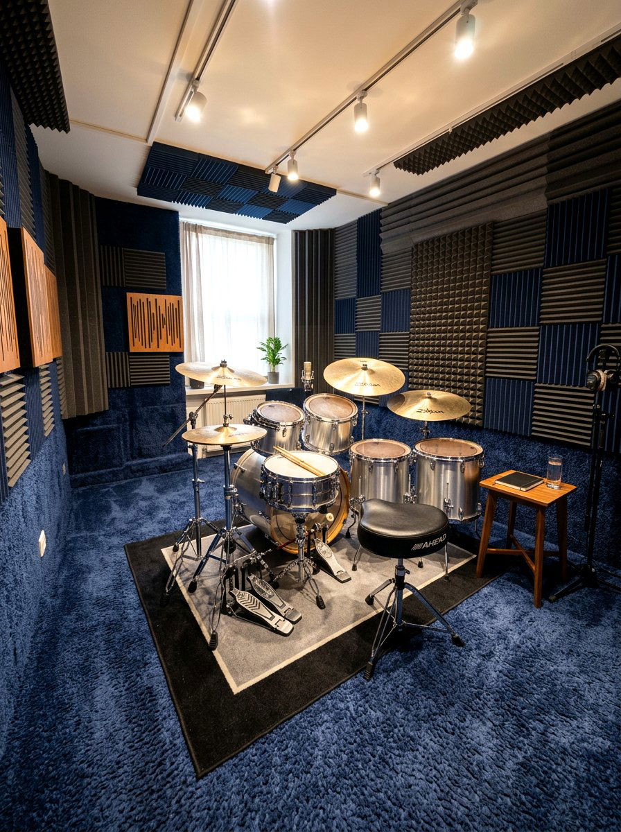 Carpeted drum room - 30 drum room ideas