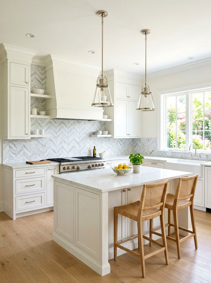 Carrara Marble Chevron - 30 kitchen backsplash ideas
