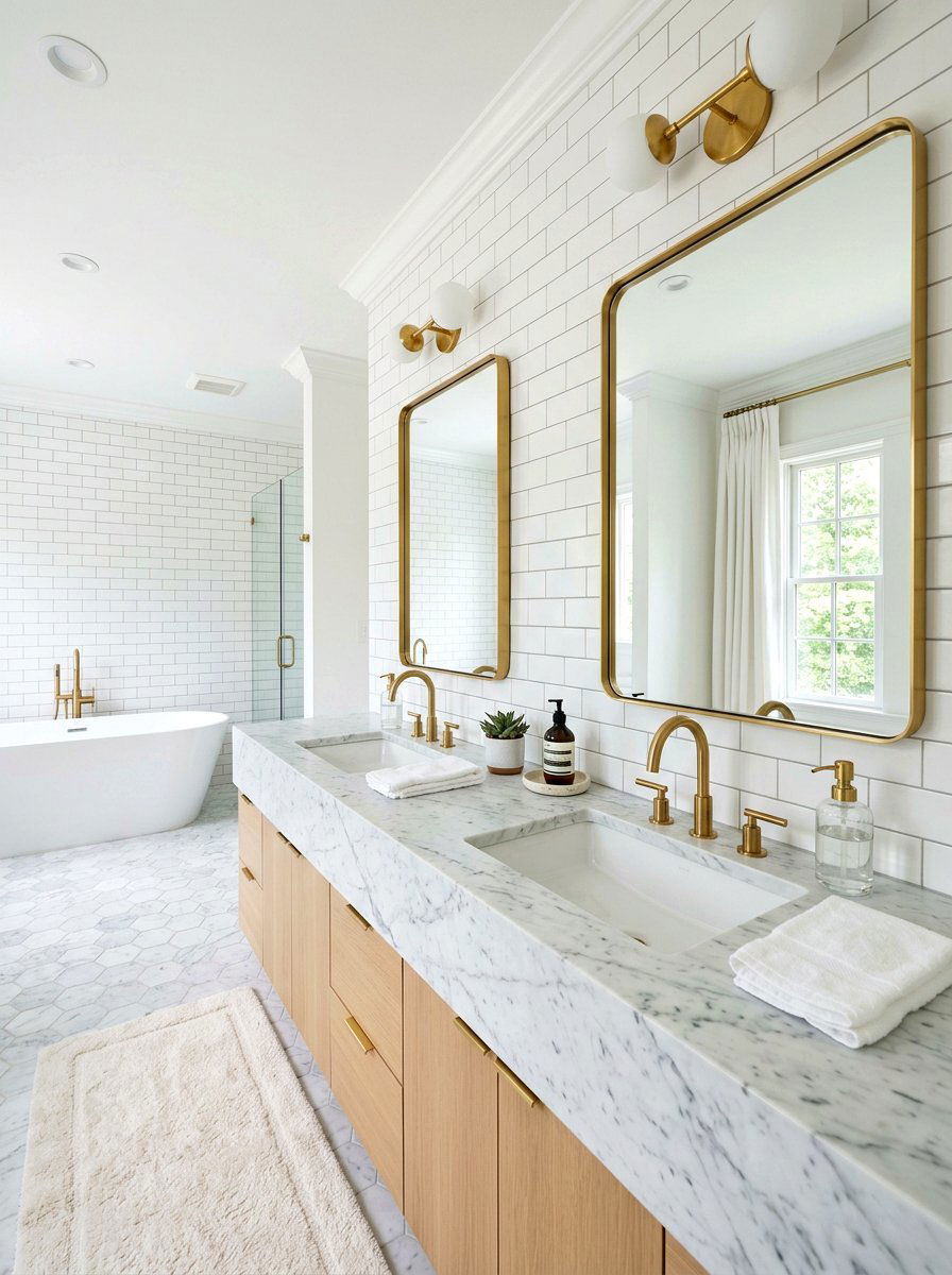 Carrara Marble Double Vanity - 30 integrated stone vanity ideas