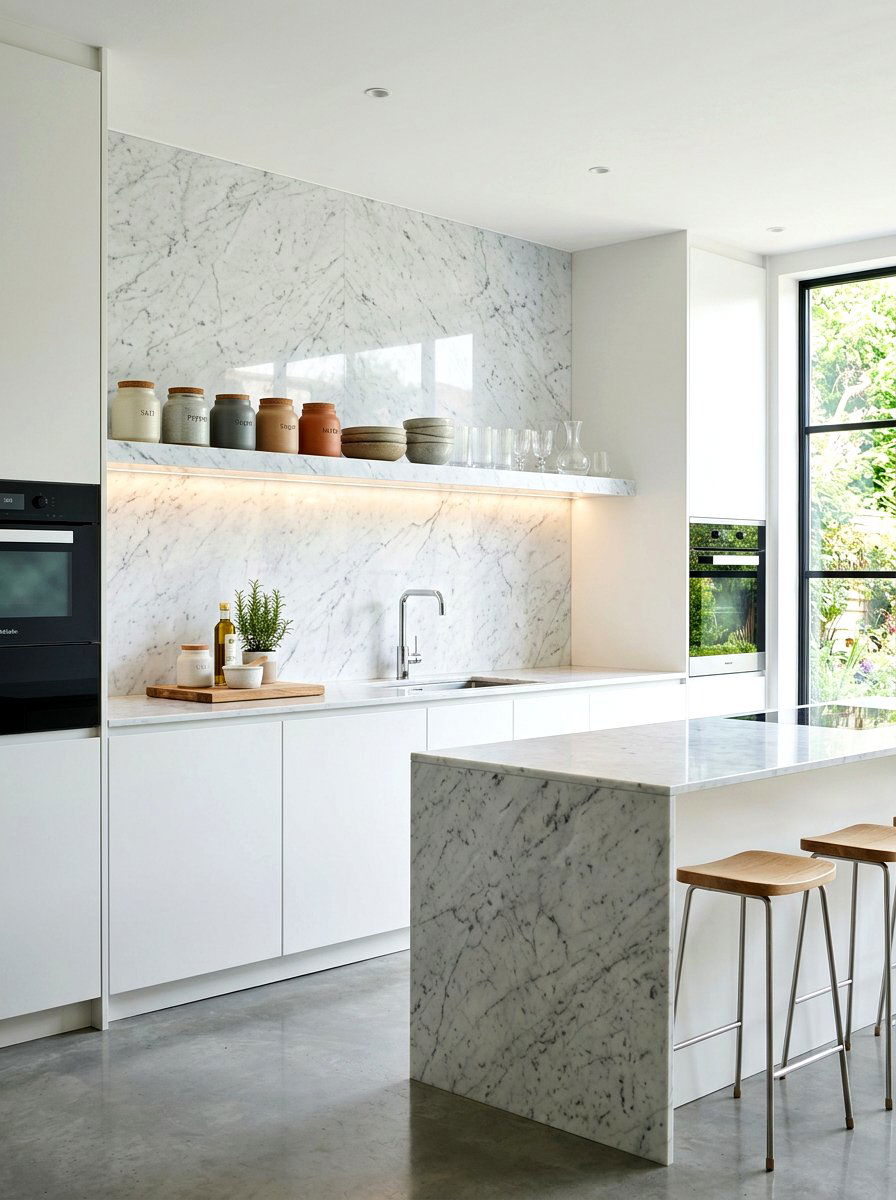 Carrara Marble Shelf - 30 slab stone kitchen ideas