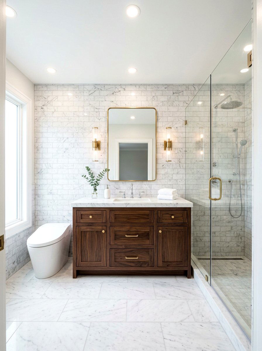 Carrara Marble Tile - 30 mosaic marble bathroom ideas