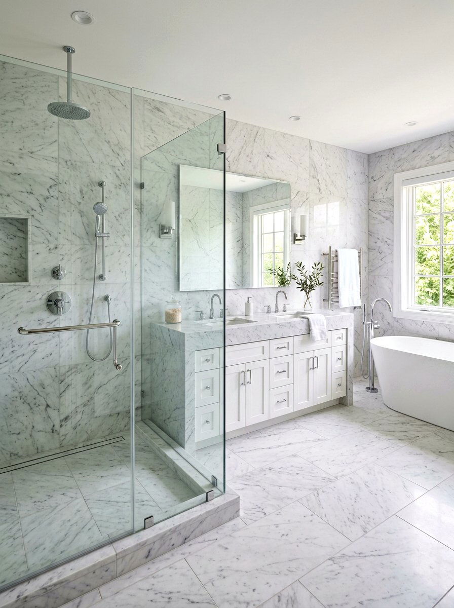 Carrara Marble Tile - 30 jewel box bath ideas