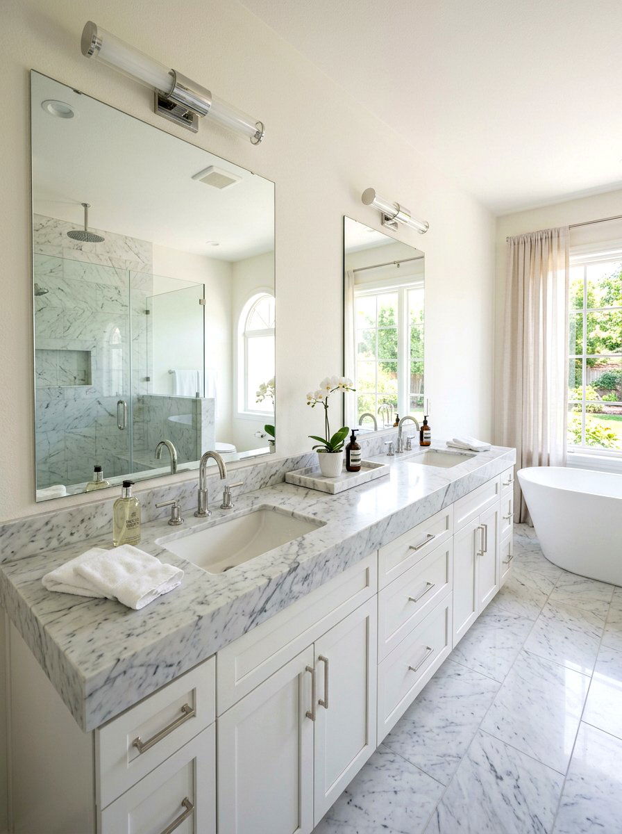 Carrara marble double vanity - 30 statement stone sink ideas