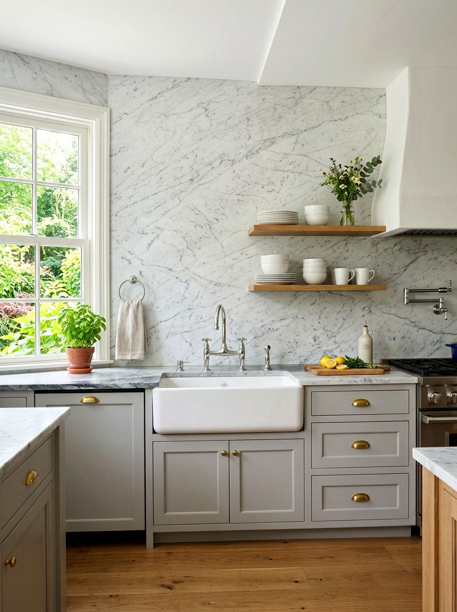 Carrara marble slab backsplash - 30 slab stone backsplash ideas