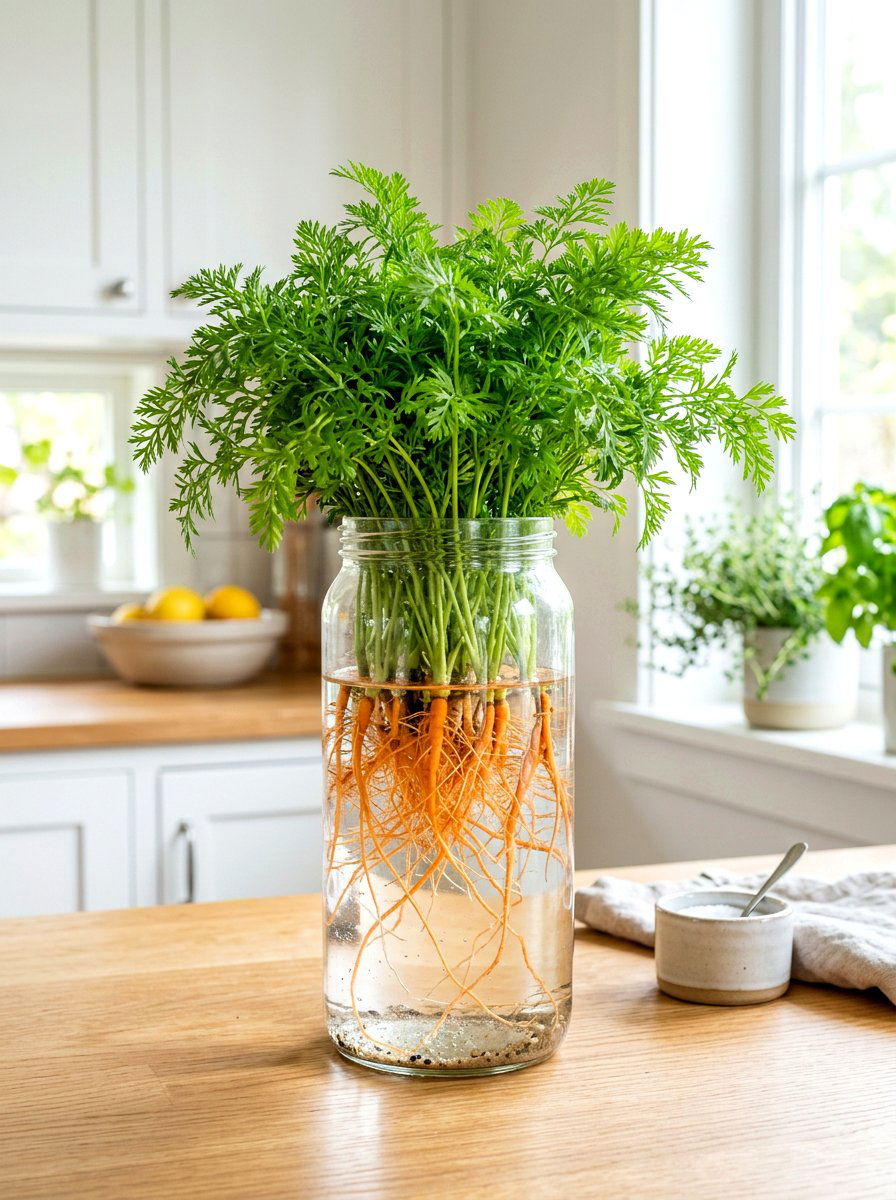Carrot Sprouts In Clear Container - 30 windowsill vegetable garden ideas
