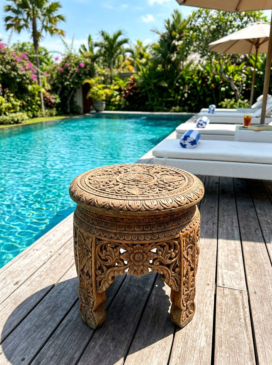 Carved Teak Stool - 30 accent stool ideas