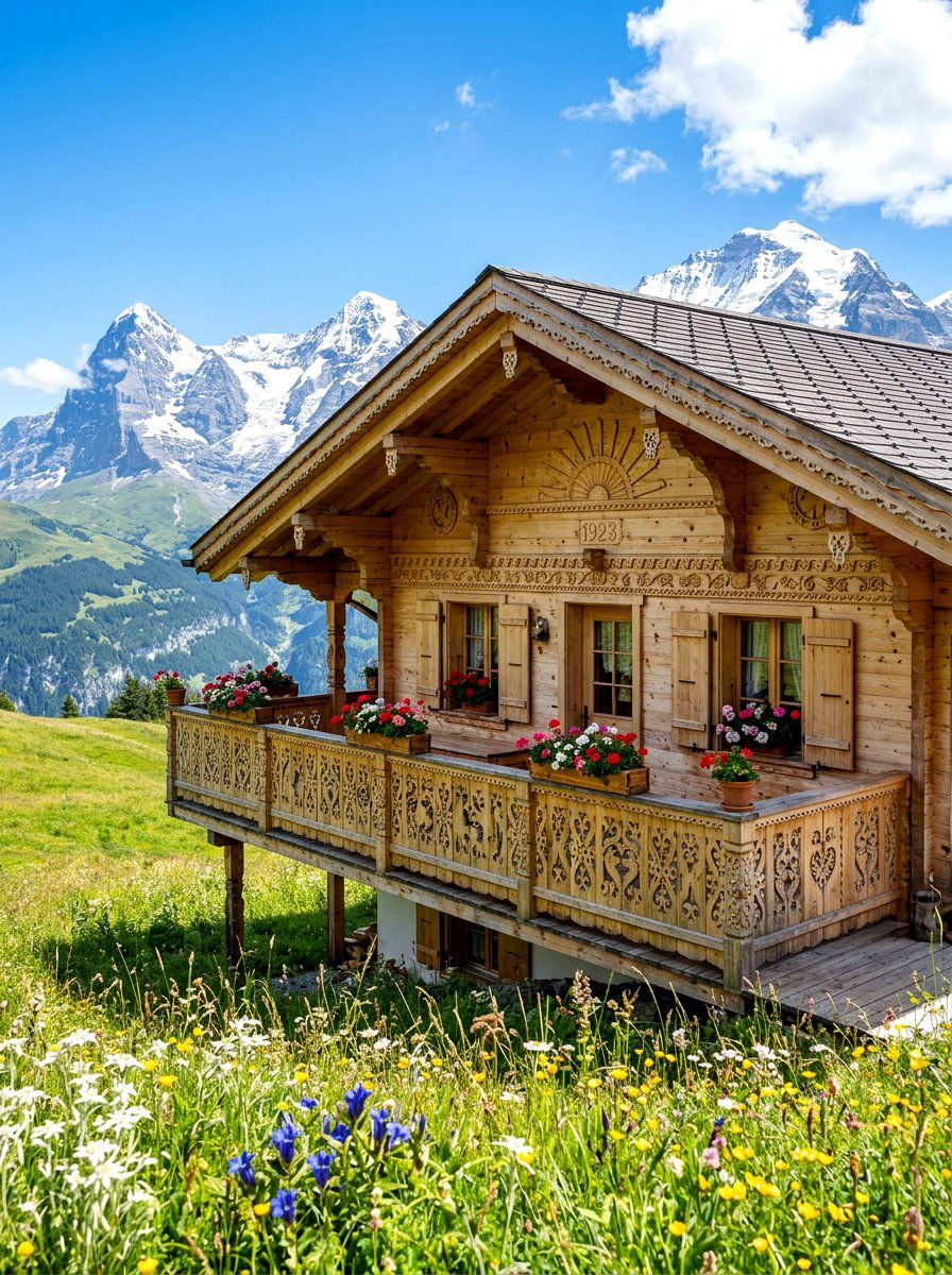Carved Wood Balcony Chalet - 30 chalet exterior ideas