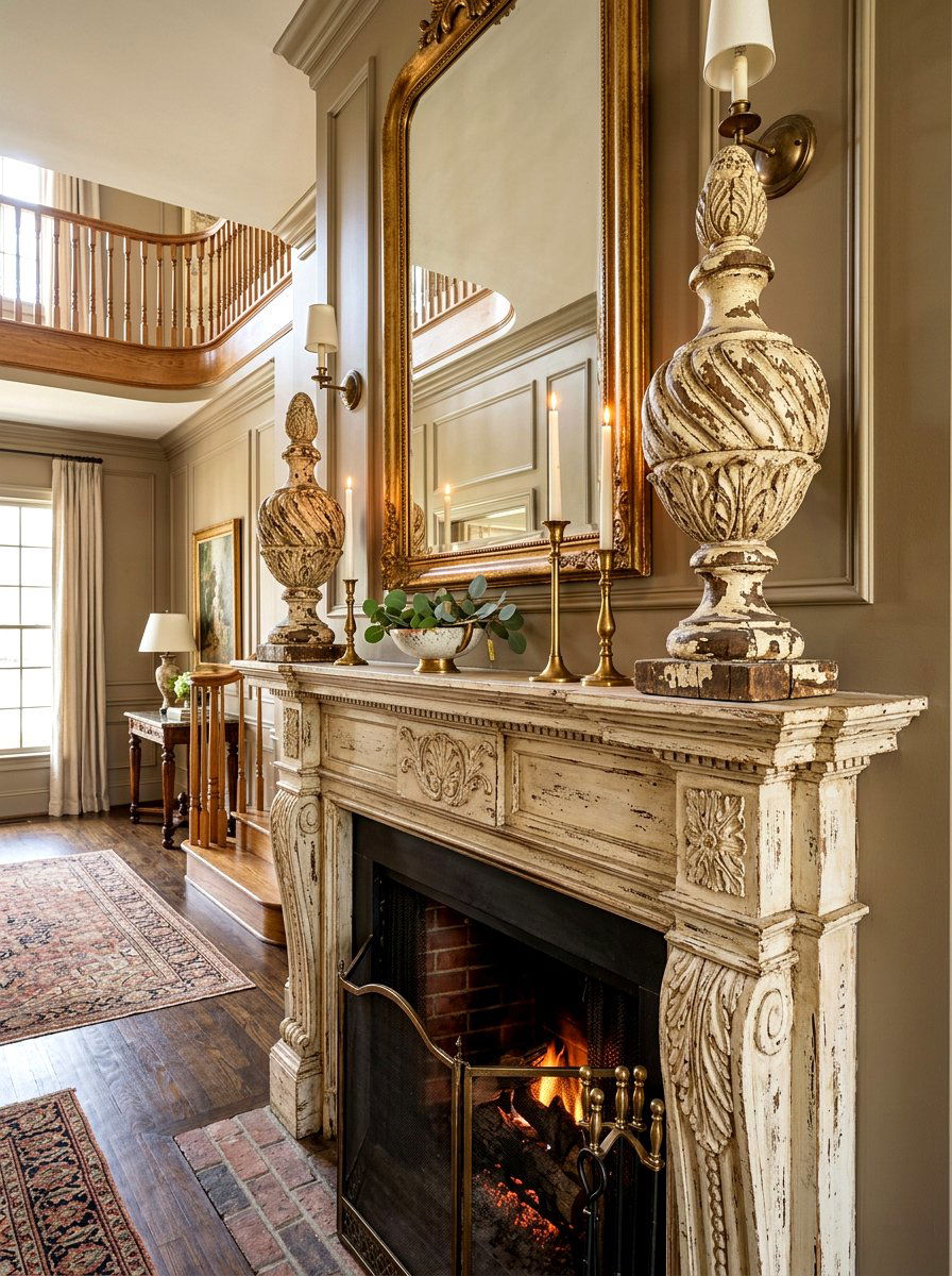 Carved Wood Finial - 30 vintage mantel styling ideas