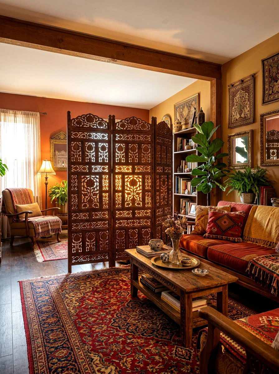 Carved Wood Screen - 30 freestanding screen divider ideas