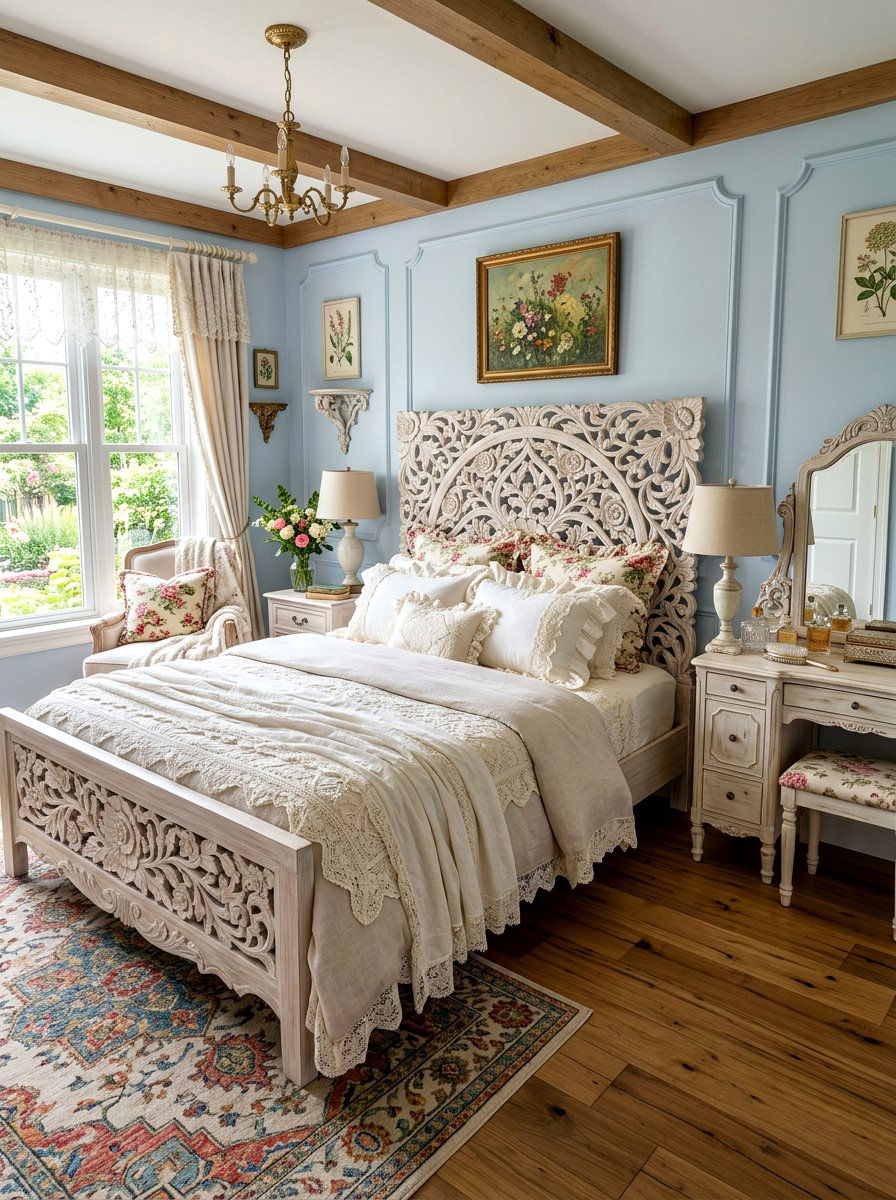 Carved floral headboard - 30 sculptural headboard ideas