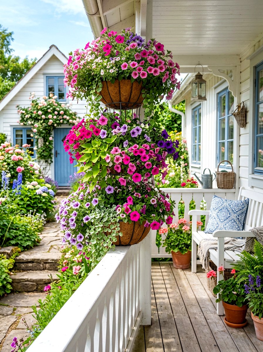 Cascading Flower Porch Planter - 30 porch ceiling planter ideas