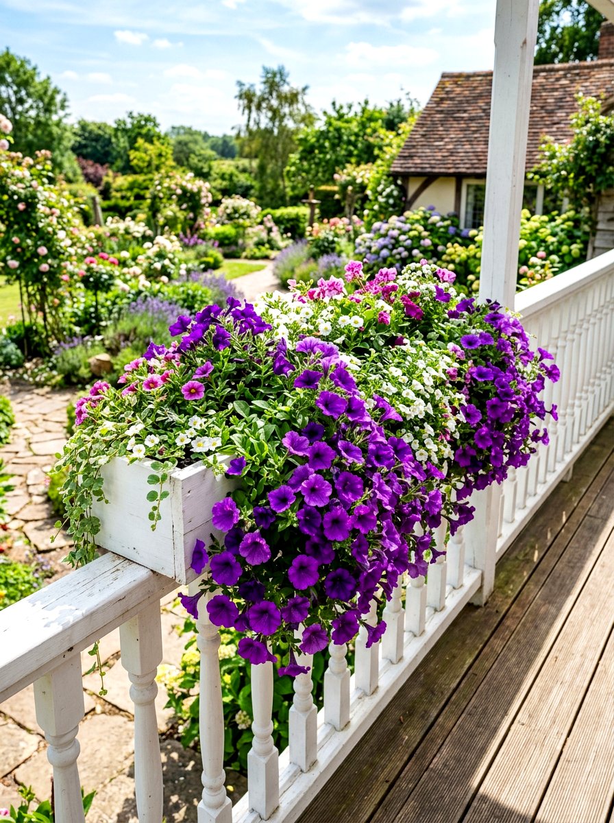 Cascading Flower Railing Box - 30 deck railing planter ideas