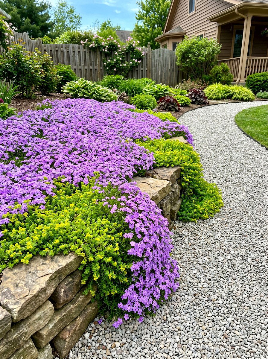Cascading Ground Cover - 30 side yard flower bed ideas