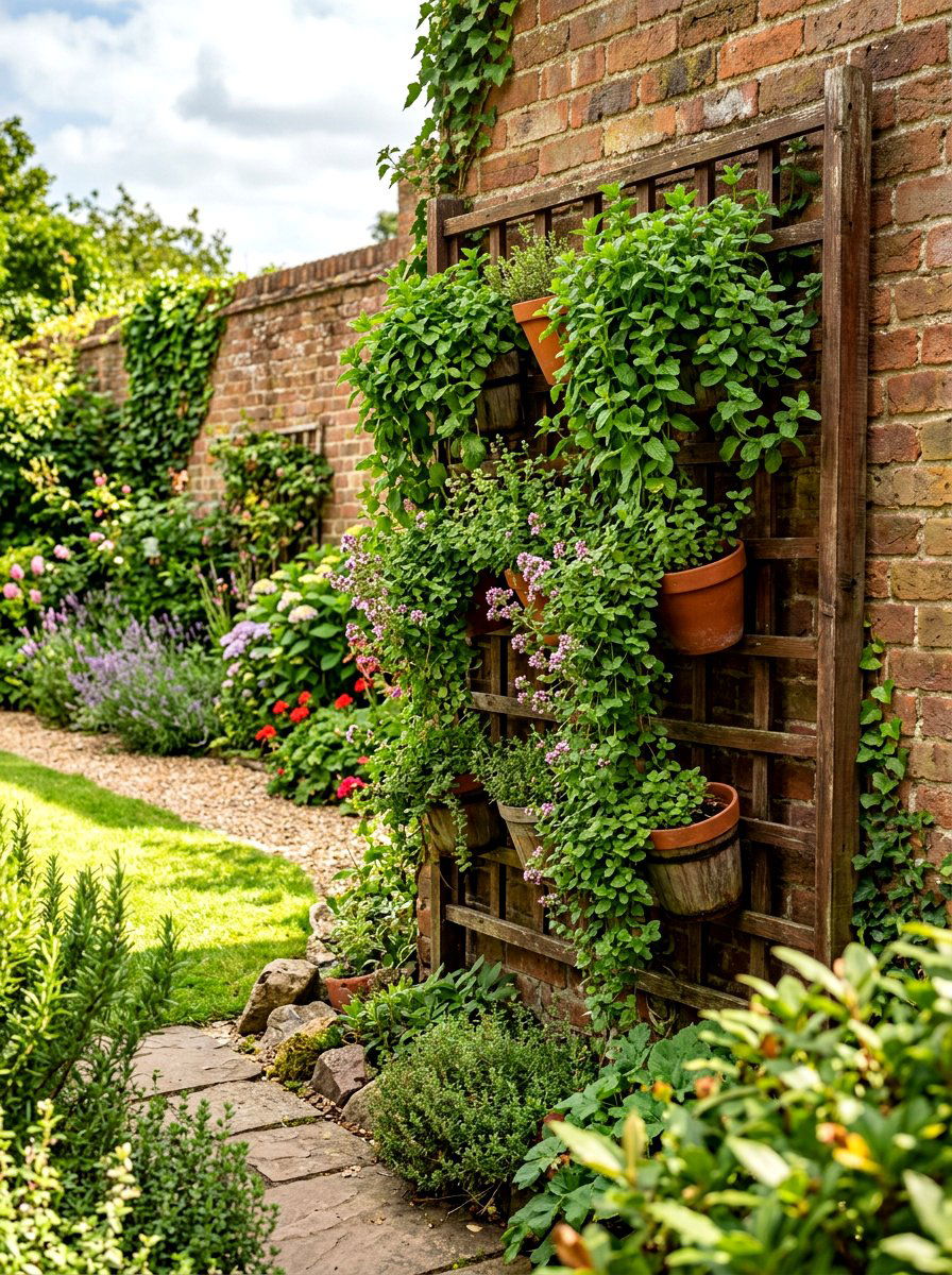 Cascading Herb Garden On Trellis - 30 hanging herb garden ideas