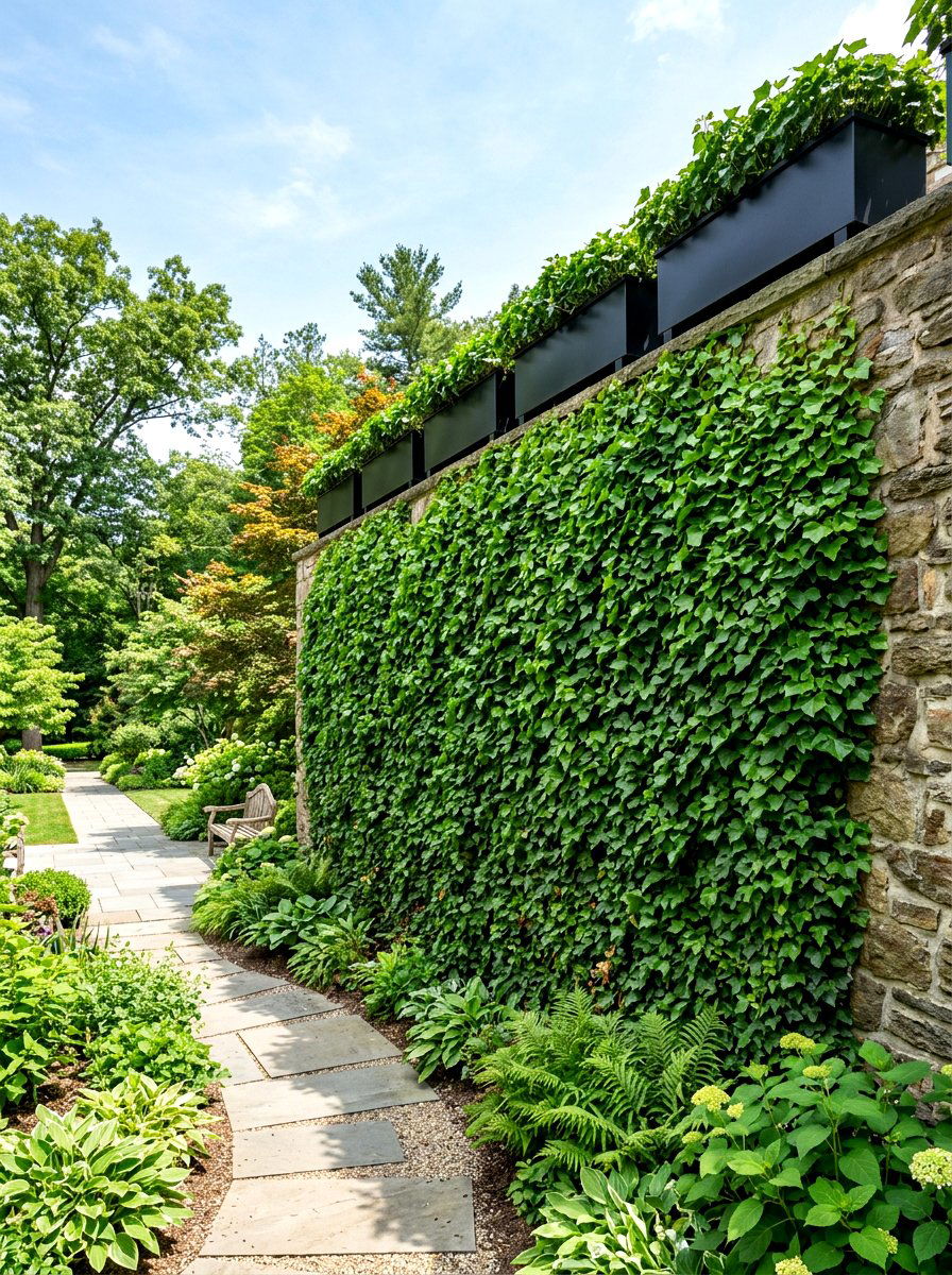 Cascading Ivy Wall Garden - 30 hanging wall garden ideas
