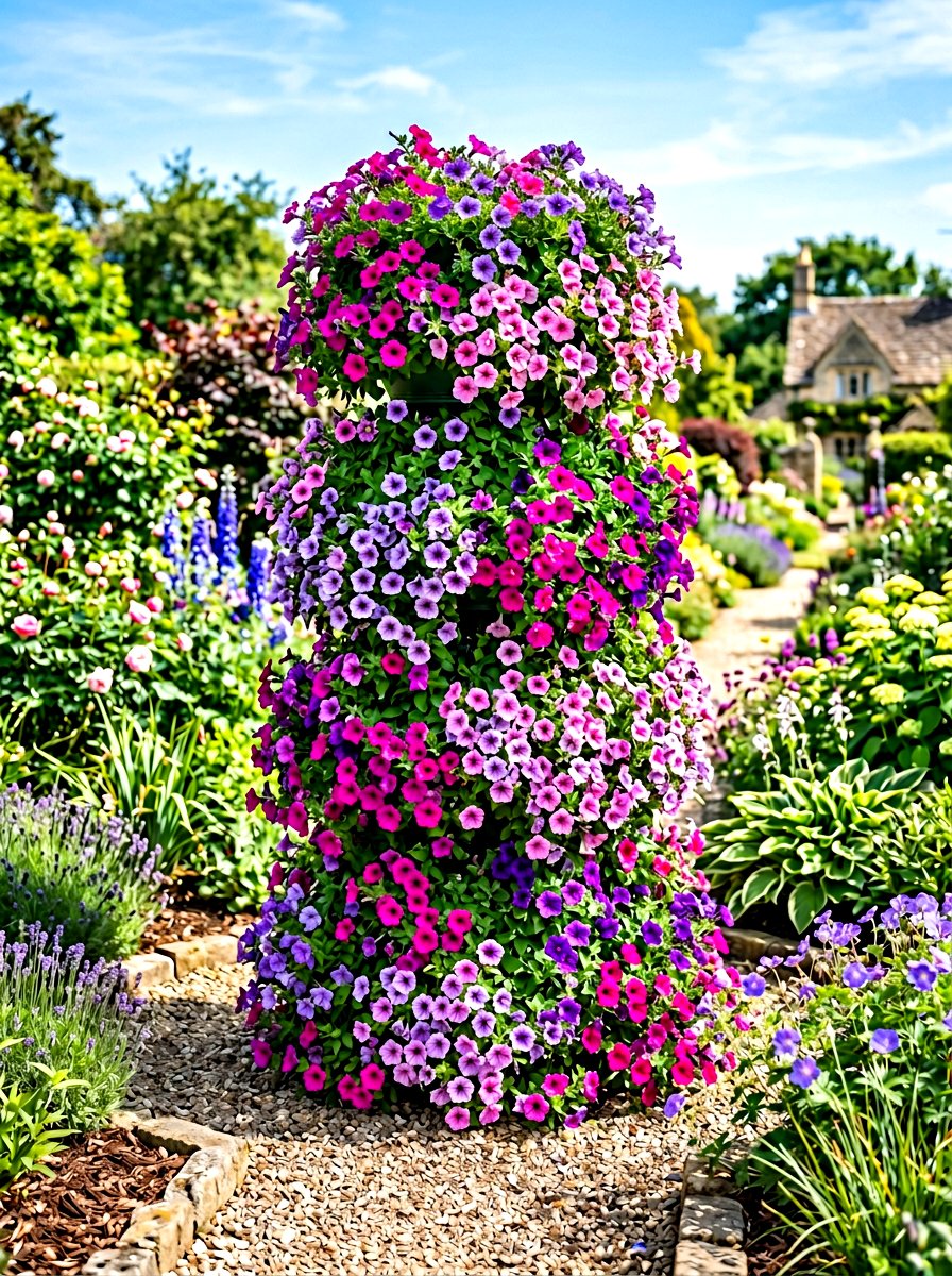 Cascading Petunia Planter Tower - 30 tiered planter ideas