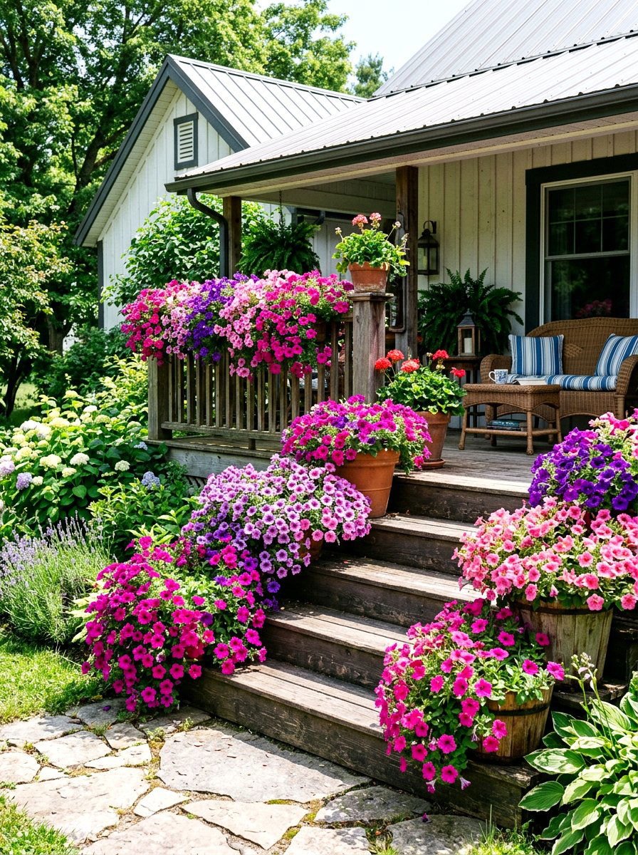 Cascading Petunia Pot - 30 porch steps flower pot ideas