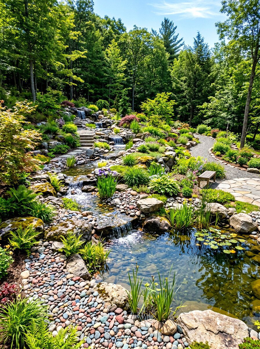 Cascading Stream Pond - 30 koi pond ideas