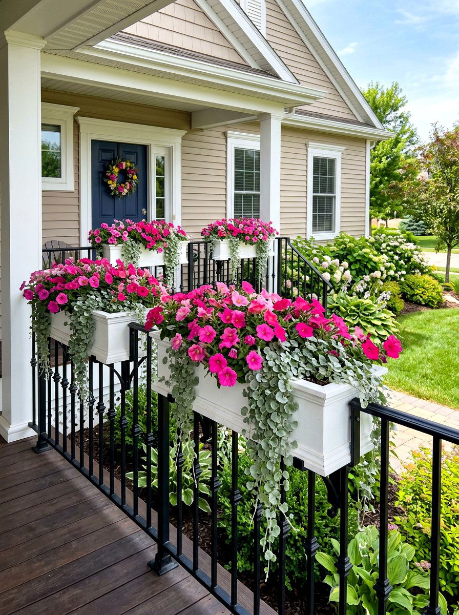 Cascading Window Box Railing - 30 porch planter arrangement ideas