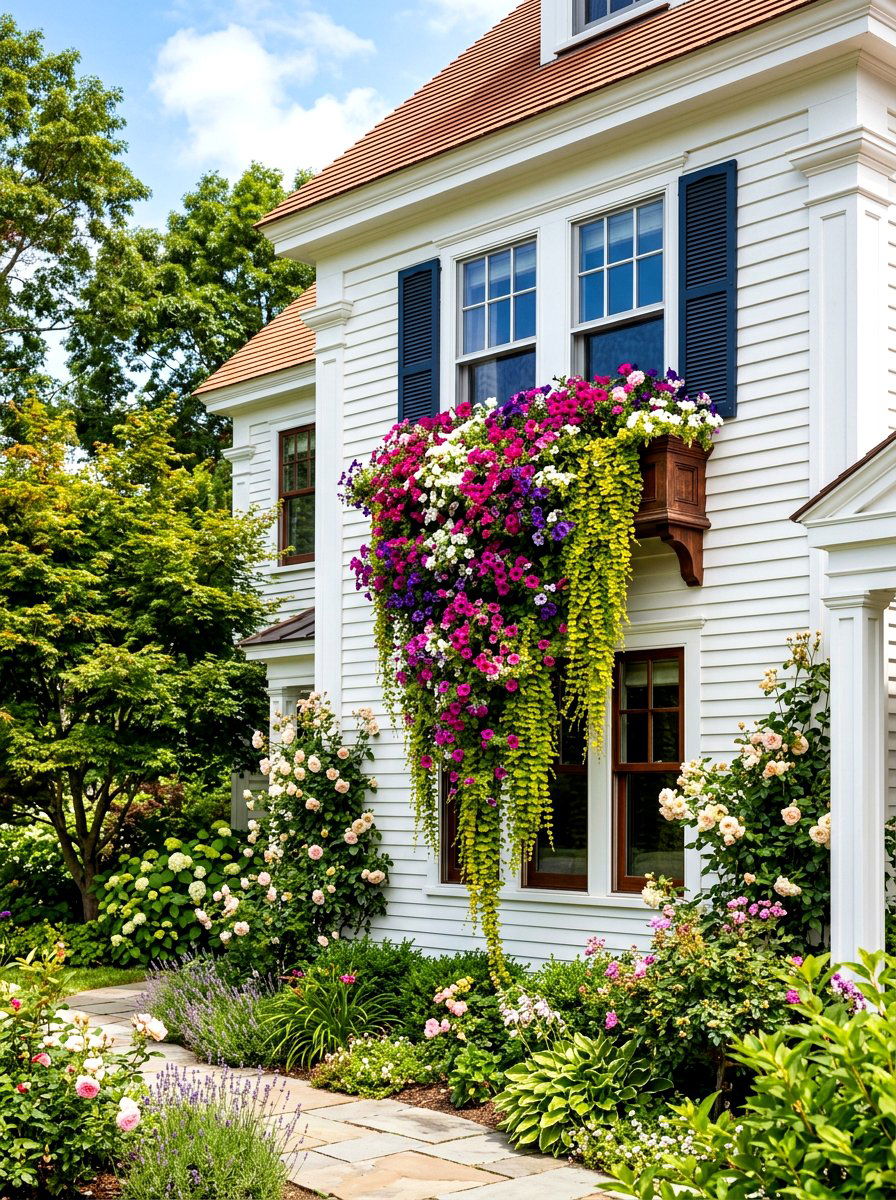 Cascading flower box - 30 front window planter ideas