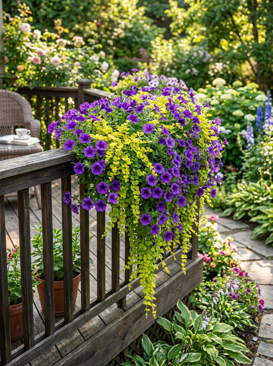 Cascading flower rail planter - 30 railing planter ideas