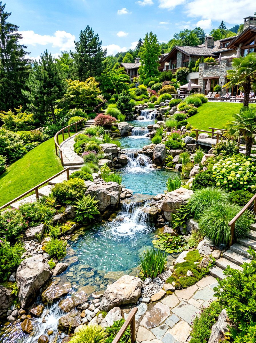 Cascading rock pond - 30 pond landscaping ideas