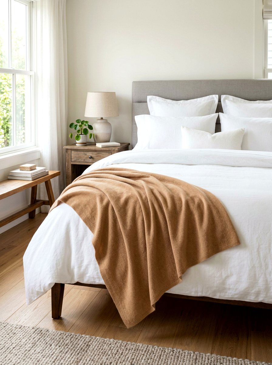 Cashmere Bed Throw - 30 hotel style bedroom ideas