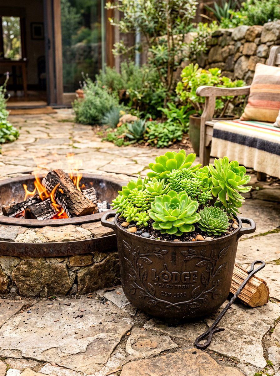 Cast Iron Pot - 30 rustic planter ideas